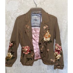 DB Sports Tan Jacket w/ Floral embroidered detail